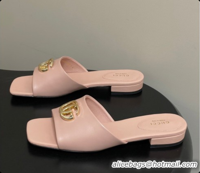 Most Popular Gucci Lambskin Leather Flat Slides Sandal Pale Pink 2026 GG030503