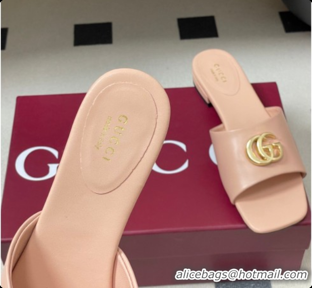 Most Popular Gucci Lambskin Leather Flat Slides Sandal Pale Pink 2026 GG030503