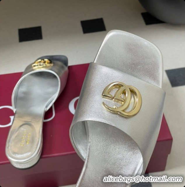 Unique Style Gucci Calfskin Leather Flat Slides Sandal Silver 2026 GG030503