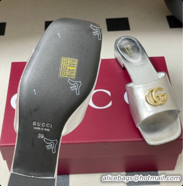 Unique Style Gucci Calfskin Leather Flat Slides Sandal Silver 2026 GG030503