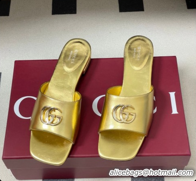 Perfect Gucci Calfskin Leather Flat Slides Sandal Gold 2026 GG030503