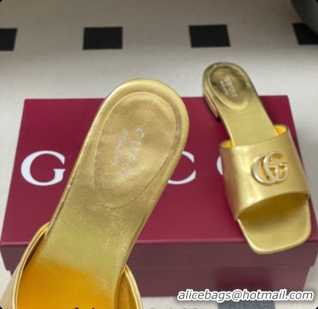 Perfect Gucci Calfskin Leather Flat Slides Sandal Gold 2026 GG030503