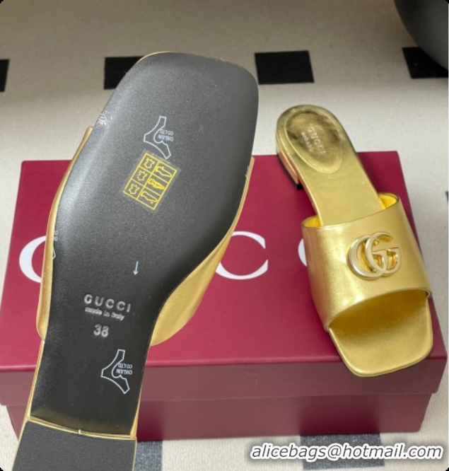 Perfect Gucci Calfskin Leather Flat Slides Sandal Gold 2026 GG030503