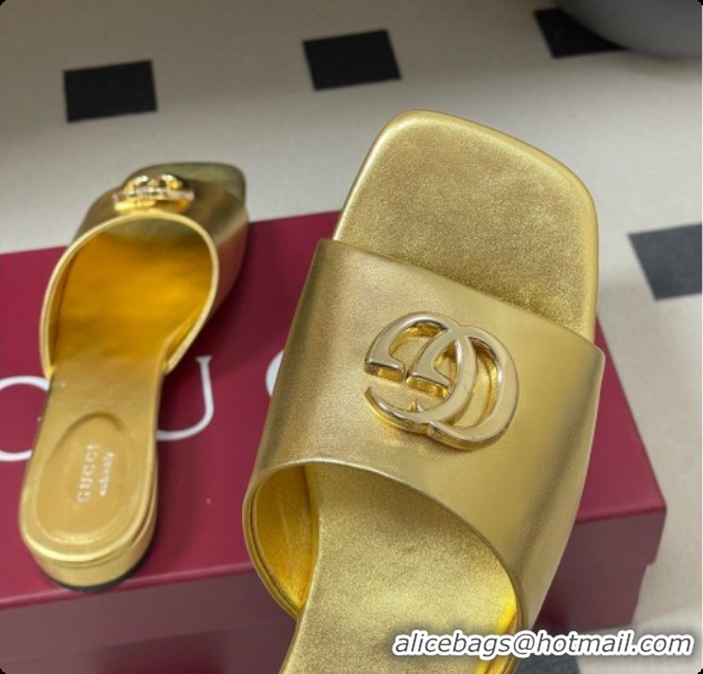 Perfect Gucci Calfskin Leather Flat Slides Sandal Gold 2026 GG030503