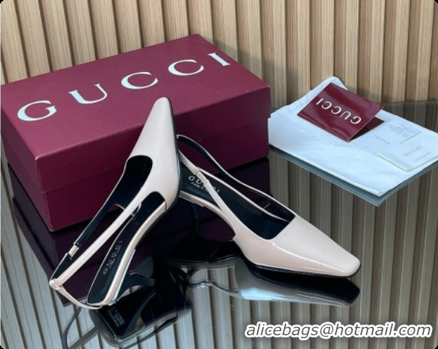 Shop Duplicate Gucci Patent Leather Slingbacks Pump 5.5cm Pale Pink 2026 GG030505