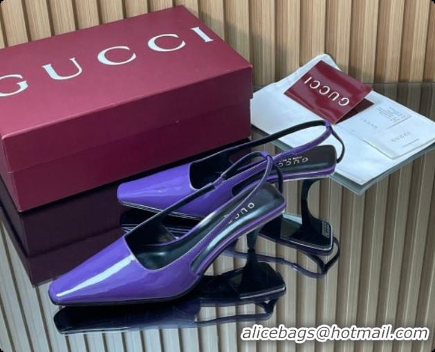 Luxurious Gucci Patent Leather Slingbacks Pump 5.5cm Dark Purple 2026 GG030505
