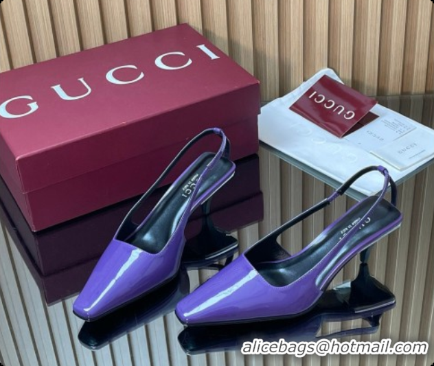 Luxurious Gucci Patent Leather Slingbacks Pump 5.5cm Dark Purple 2026 GG030505