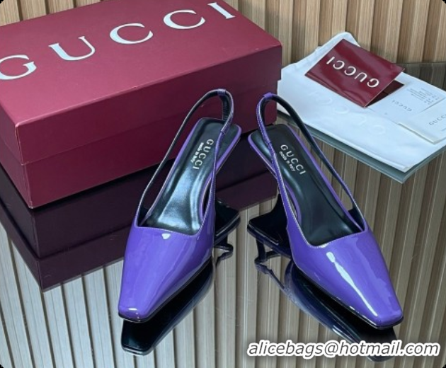 Luxurious Gucci Patent Leather Slingbacks Pump 5.5cm Dark Purple 2026 GG030505