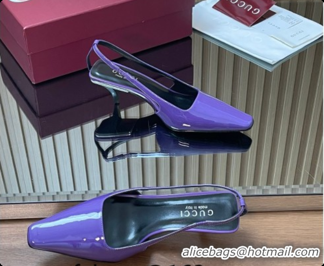 Luxurious Gucci Patent Leather Slingbacks Pump 5.5cm Dark Purple 2026 GG030505