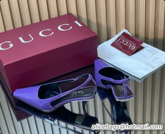 Luxurious Gucci Patent Leather Slingbacks Pump 5.5cm Dark Purple 2026 GG030505