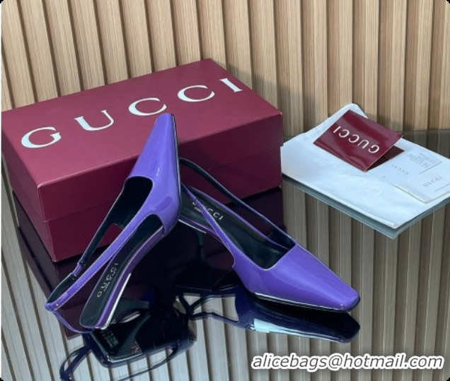 Luxurious Gucci Patent Leather Slingbacks Pump 5.5cm Dark Purple 2026 GG030505