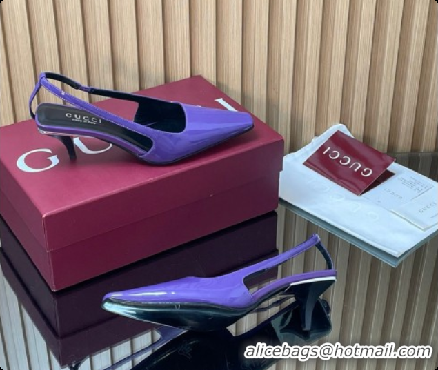 Luxurious Gucci Patent Leather Slingbacks Pump 5.5cm Dark Purple 2026 GG030505
