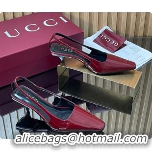 Most Popular Gucci Patent Leather Slingbacks Pump 5.5cm Dark Burgundy 2026 GG030505