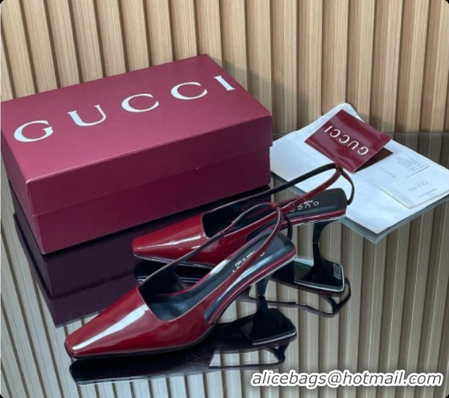 Most Popular Gucci Patent Leather Slingbacks Pump 5.5cm Dark Burgundy 2026 GG030505