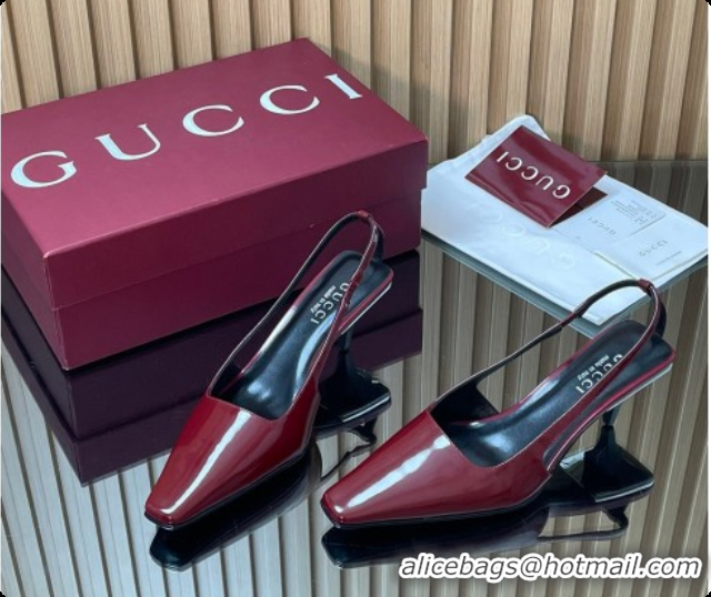 Most Popular Gucci Patent Leather Slingbacks Pump 5.5cm Dark Burgundy 2026 GG030505