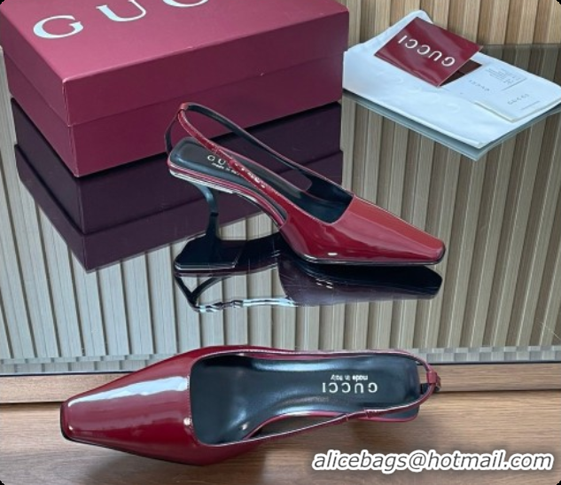 Most Popular Gucci Patent Leather Slingbacks Pump 5.5cm Dark Burgundy 2026 GG030505