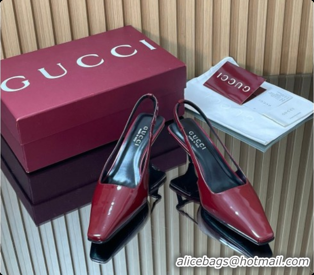Most Popular Gucci Patent Leather Slingbacks Pump 5.5cm Dark Burgundy 2026 GG030505