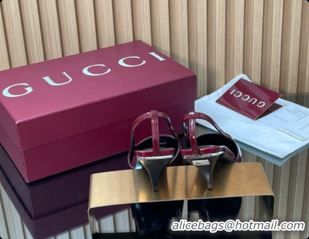 Most Popular Gucci Patent Leather Slingbacks Pump 5.5cm Dark Burgundy 2026 GG030505