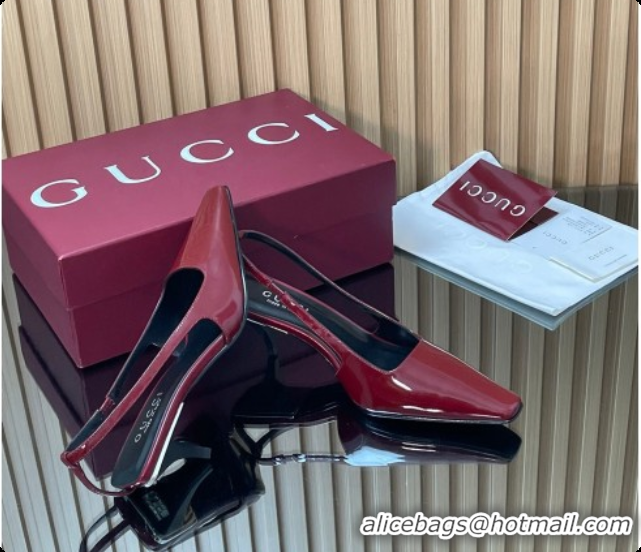Most Popular Gucci Patent Leather Slingbacks Pump 5.5cm Dark Burgundy 2026 GG030505