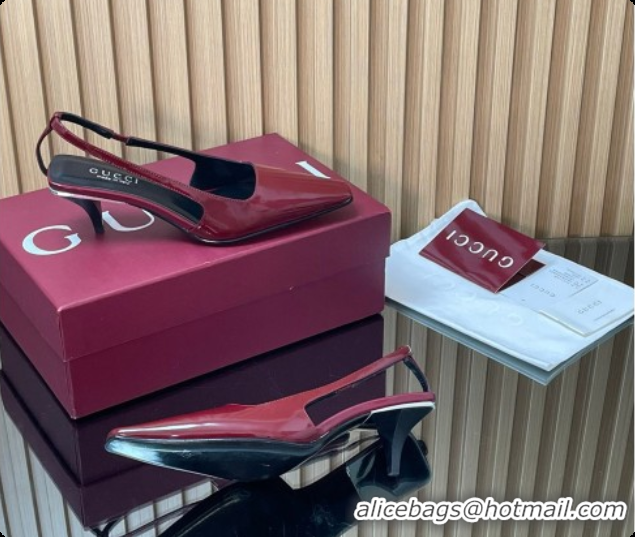 Most Popular Gucci Patent Leather Slingbacks Pump 5.5cm Dark Burgundy 2026 GG030505