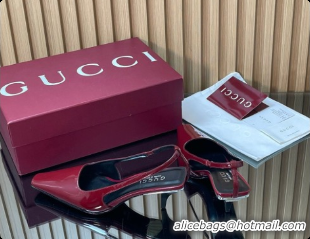 Most Popular Gucci Patent Leather Slingbacks Pump 5.5cm Dark Burgundy 2026 GG030505