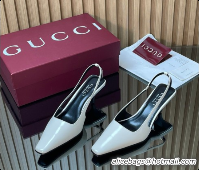 Pretty Style Gucci Patent Leather Slingbacks Pump 5.5cm White 2026 GG030505