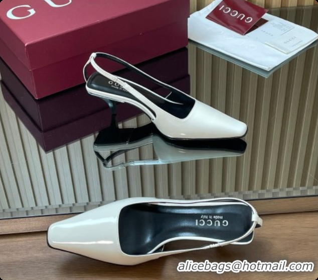 Pretty Style Gucci Patent Leather Slingbacks Pump 5.5cm White 2026 GG030505