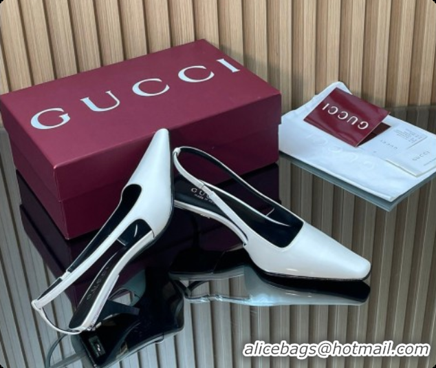 Pretty Style Gucci Patent Leather Slingbacks Pump 5.5cm White 2026 GG030505