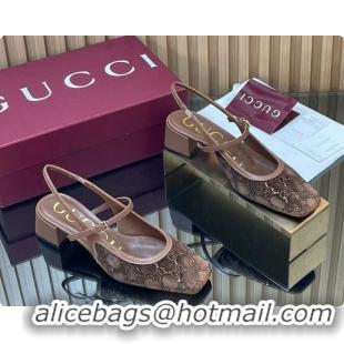 Top Grade Gucci Strass and Velvet Slingbacks Pump 5.5cm with Strap Brown 2026 GG030507