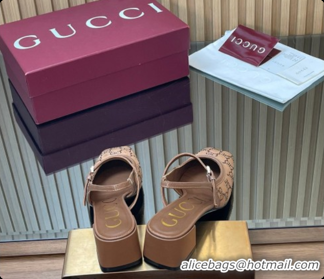 Top Grade Gucci Strass and Velvet Slingbacks Pump 5.5cm with Strap Brown 2026 GG030507