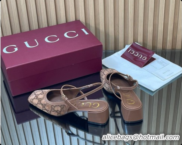 Top Grade Gucci Strass and Velvet Slingbacks Pump 5.5cm with Strap Brown 2026 GG030507