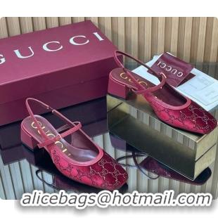 Charming Gucci Strass and Velvet Slingbacks Pump 5.5cm with Strap Red 2026 GG030507