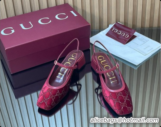 Charming Gucci Strass and Velvet Slingbacks Pump 5.5cm with Strap Red 2026 GG030507