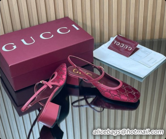 Charming Gucci Strass and Velvet Slingbacks Pump 5.5cm with Strap Red 2026 GG030507