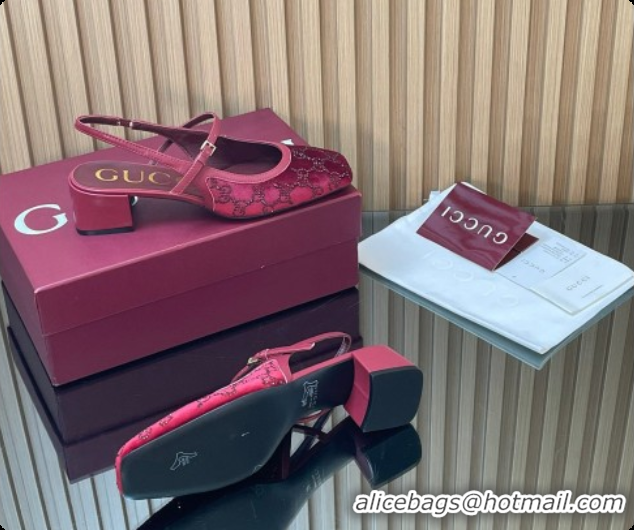 Charming Gucci Strass and Velvet Slingbacks Pump 5.5cm with Strap Red 2026 GG030507