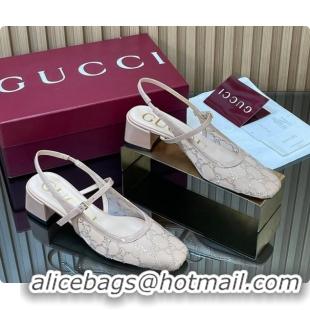 Good Product Gucci GG Strass Mesh Slingbacks Pump 5.5cm with Strap Nude 2026 GG030507