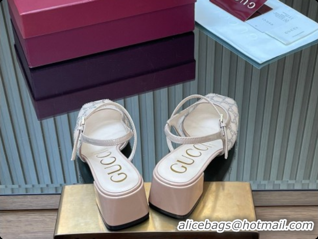 Good Product Gucci GG Strass Mesh Slingbacks Pump 5.5cm with Strap Nude 2026 GG030507