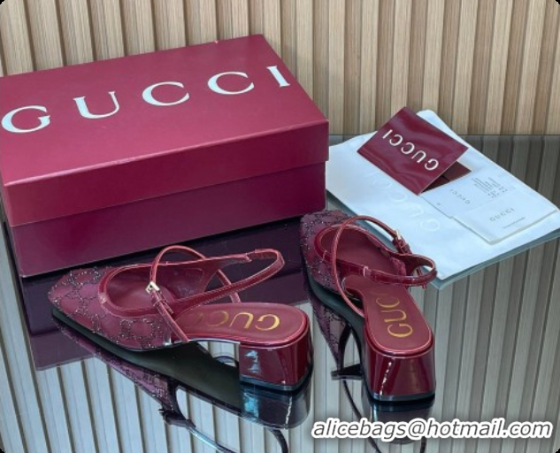 Sumptuous Gucci GG Strass Mesh Slingbacks Pump 5.5cm with Strap Burgundy 2026 GG030507