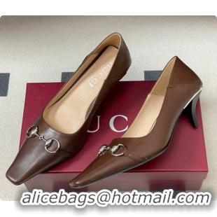Good Quality Gucci Vittoria Pumps 5.5cm in Nappa Leather with Horsebit Chocolate 2026 862776