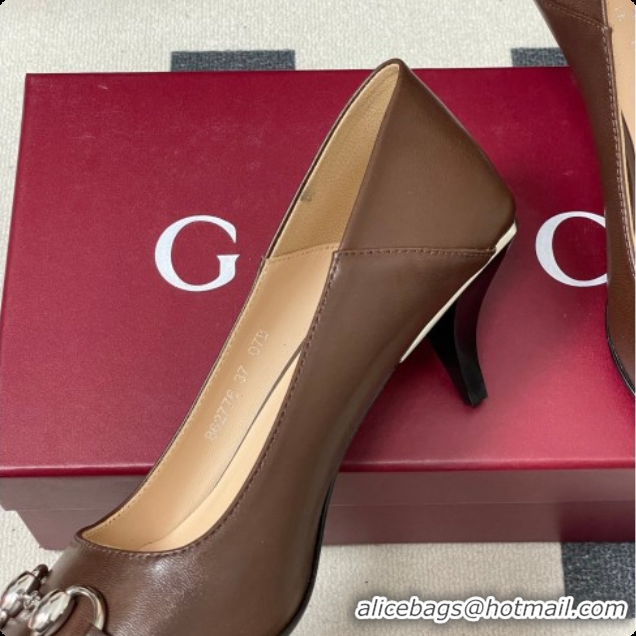 Good Quality Gucci Vittoria Pumps 5.5cm in Nappa Leather with Horsebit Chocolate 2026 862776