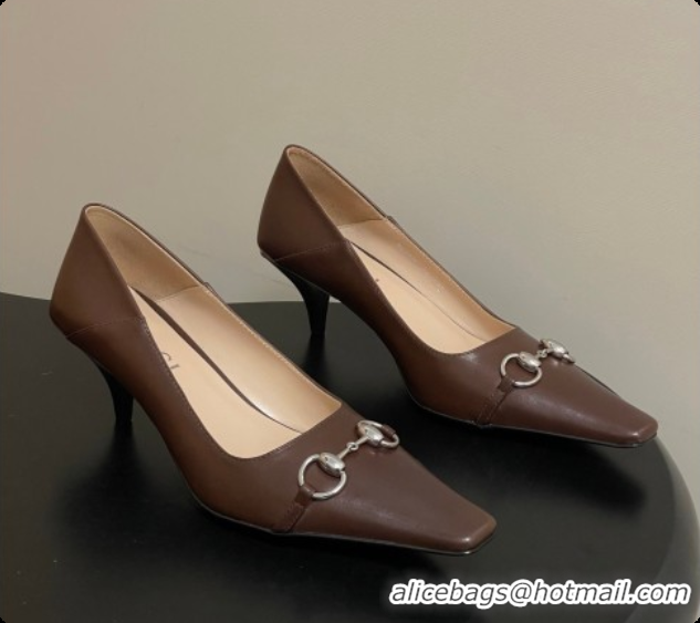 Good Quality Gucci Vittoria Pumps 5.5cm in Nappa Leather with Horsebit Chocolate 2026 862776