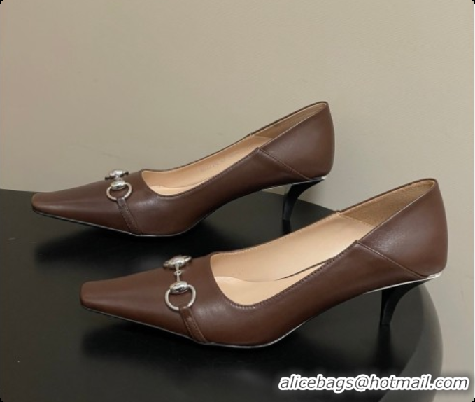 Good Quality Gucci Vittoria Pumps 5.5cm in Nappa Leather with Horsebit Chocolate 2026 862776