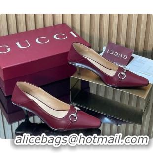 Best Grade Gucci Vittoria Pumps 5.5cm in Nappa Leather with Horsebit Burgundy 2026 862776