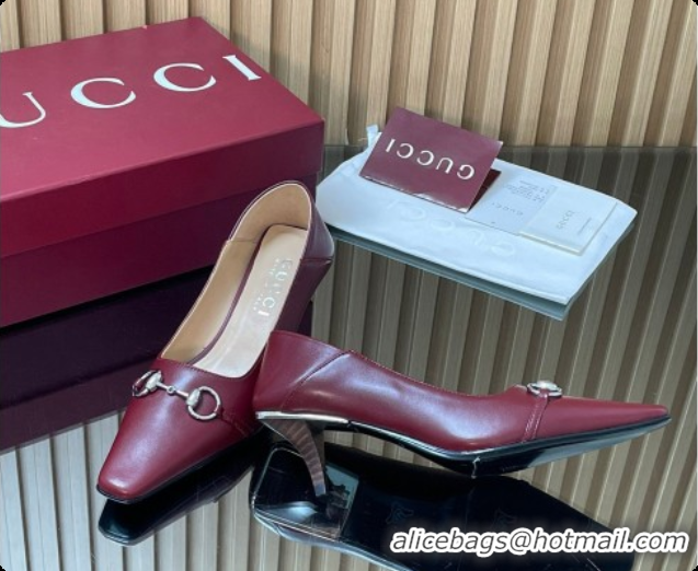 Best Grade Gucci Vittoria Pumps 5.5cm in Nappa Leather with Horsebit Burgundy 2026 862776