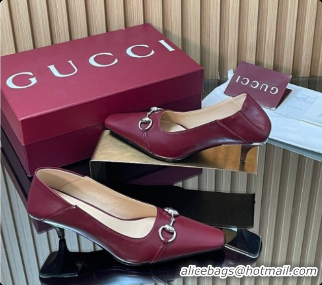 Best Grade Gucci Vittoria Pumps 5.5cm in Nappa Leather with Horsebit Burgundy 2026 862776