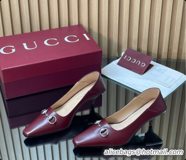 Best Grade Gucci Vittoria Pumps 5.5cm in Nappa Leather with Horsebit Burgundy 2026 862776