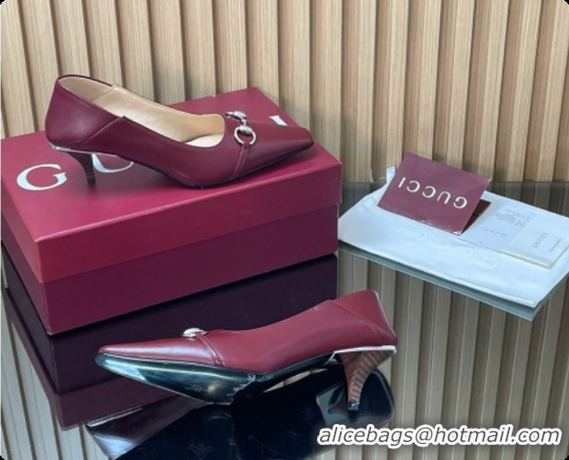 Best Grade Gucci Vittoria Pumps 5.5cm in Nappa Leather with Horsebit Burgundy 2026 862776