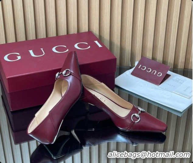 Best Grade Gucci Vittoria Pumps 5.5cm in Nappa Leather with Horsebit Burgundy 2026 862776