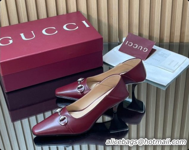 Best Grade Gucci Vittoria Pumps 5.5cm in Nappa Leather with Horsebit Burgundy 2026 862776