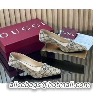 Top Design Gucci Vittoria Pumps 5.5cm in GG Canvas with Horsebit Beige 2026 862776